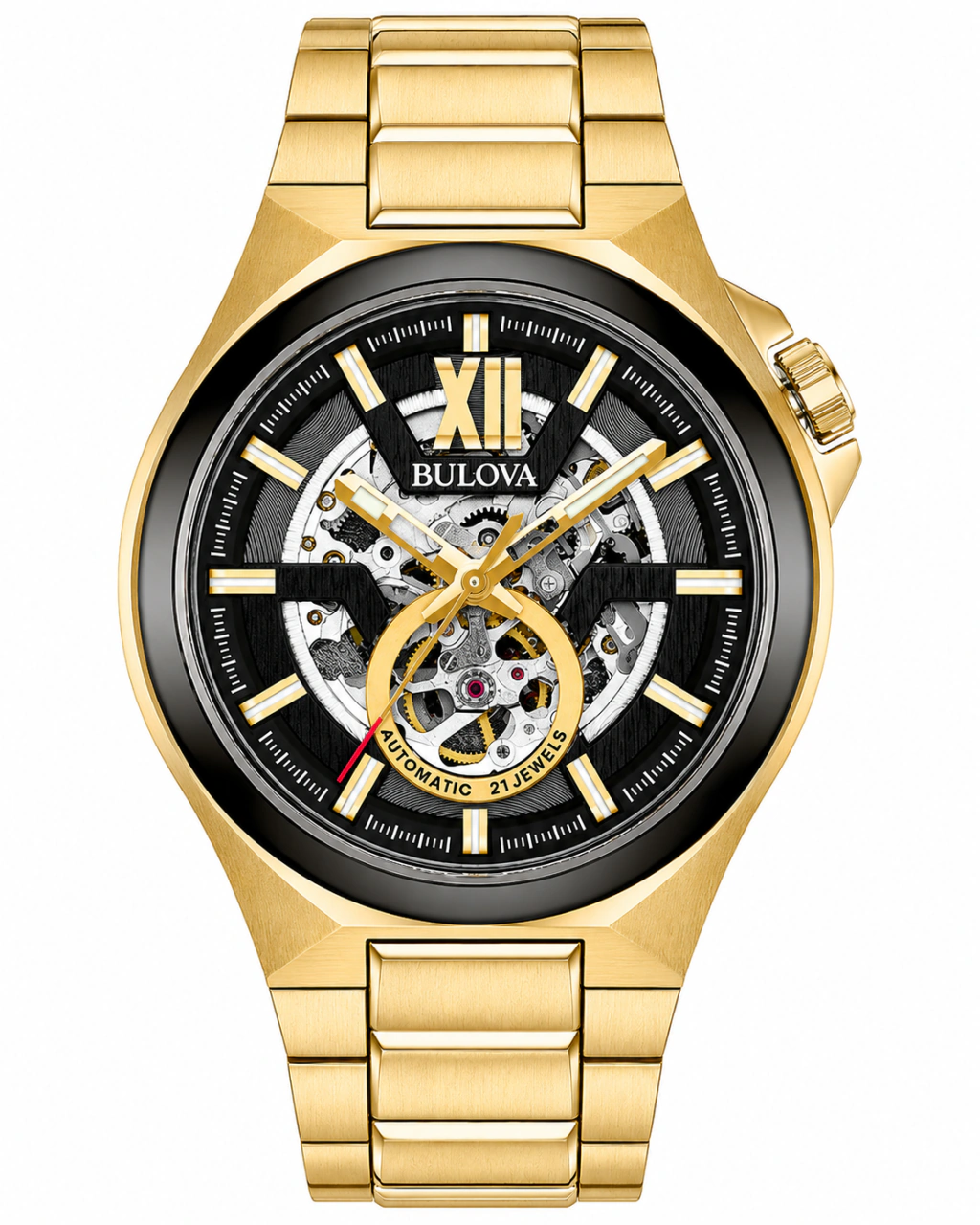 Bulova Maquina 98A178 Automático Esqueleto Dorado