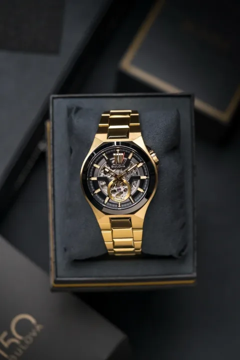 Bulova Maquina 98A178 Automático Esqueleto Dorado, foto 3